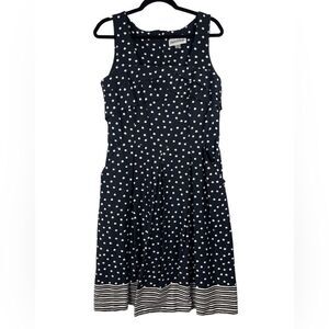 Danny & Nicole Black w white polka dots splashes fit & flare dress sz 12 pleated